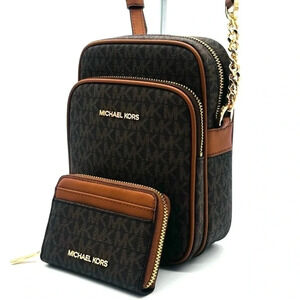 Michael Kors Medium NS Chain Xbody Bag & Jet Set Travel MD ZA Card Case Wallet